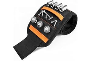 QHFLASHBUY QHFalashbuy Pulsera Magnética Ajustable con 20 Súper Imanes y 2 Bolsillos para Sujetar Tornillos,Brocas,Clavos,Herramientas de Carpintería,Dia del Padre Regalos