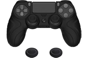 ‎PLAYVITAL PlayVital Hülle für ps4 Controller,Case Zubehör Anti-Rutsche Schutzhülle Hülle ergonomische Griffe Skin,2 Stück Stick Kappen für PlayStation 4 Slim Pro Controller(Guardian Edition,Schwarz)