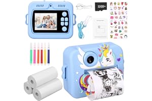 FAOKZE Aparat natychmiastowy dla dzieci, ekran 48 MP, aparat natychmiastowy, papier drukarski, aparat 1080p, natychmiastowy druk