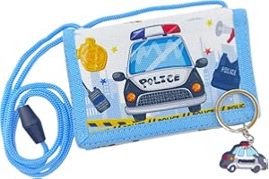 Bikasun Brustbeutel Kinder Polizeiwagen mit Schlüsselanhänger, Geldbörse Geldbeutel für Jungen, Polizeiauto Geldbeutel zum umhängen, Polizei Brieftasche Kleine, Weihnachten Geburtstag Geschenk