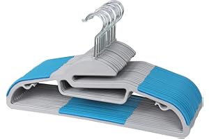 GRANDMA SHARK Clothes Hangers, Plastic Non-slip Coat Hanger, Wet & Dry Dual-Use, Space Saving Coat Hanger with Tie Organizer and 360° Hook (Blue, 20)