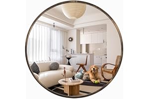 MEE 2OU Gold Round Wall Mounted Mirror - 24 Inch Antique Decorative Circle Metal Frame Wall Mount Clear Large Mirrors for Farmhouse,Vanity, Bathroom, Living Room, Bedroom, Entryway Home Decor (60cm)