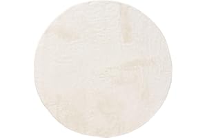 benuta Basic Alfombra Salon Furry - Crema Redonda 80 cm - De Piel sintética - Suave para Sala y Dormitorio - Base Antideslizante - Lavable - Compatible con calefacción bajo Suelo