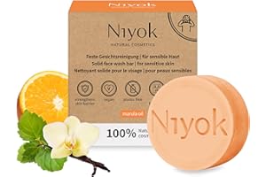 ‎NIYOK Niyok Feste Gesichtsreinigung "Marulaöl" (80g) • Gesichtsseife für sensible & empfindliche Haut • Vegane feste Seife • Gesichtspflege vegan • Bio Naturkosmetik • Naturseifen plastikfrei