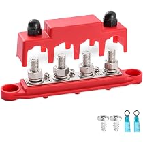Barra Bus 400A 12V Con 4 Posti 3/8 E 3 Viti #8 – Rosso/Nero, Per Auto E Applicazioni Marine