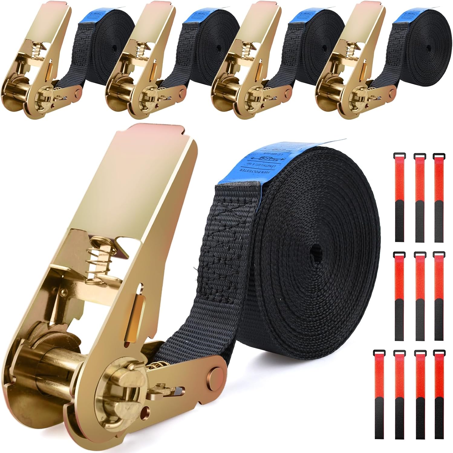 TAVADA Correa de Amarre con Trinquete,Correas de Amarre,5 Correas de Trinquete 6M,Cinturón de Amarre con Hebilla,Ajustable Cinchas de Amarre,Correa Tensora para Asegurar la Carga