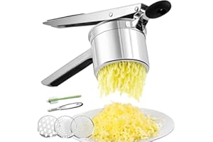 AMROICUS Schiacciapatate in Acciaio Inossidabile 450ml con 3 Dischi Intercambiabili, Utensile da Cucina per Purè, Gnocchi, Spaetzle, Verdure e Salse, Pressa per Patate e Alimenti per Neonati