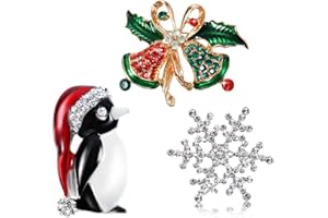 BOAO Strass Kristall Brosche, Elegante Mode Brosche Pins für Party Feier, 3 Stück (Pinguin, Schneeflocke und Glocke)