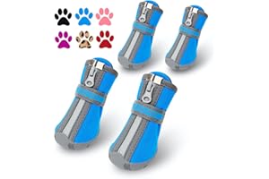 QUMY Dog Shoes for Small Dogs, Puppy Dog Boots & Paw Protectors for Winter Snow Day, Summer Hot Pavement, Waterproof in Rain Weather, Ourdoor Hiking, Indoor Hardfloor Skid-resistant Sole Blue Size 3