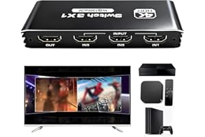 HOSPAOP Video Switch 3 en 1 Salida, Conmutador 4K 120Hz con Mando a Distancia, 8K 30Hz HDR10+ CEC HDCP2.3, Selector de Video para PS5/PS4/3, Xbox, Switch, BLU-Ray, PC, Proyector, TV