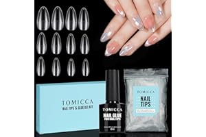 TOMICCA Almond Moyen Capsules Ongles avec Colle Kit, Full Cover Soft Gel Tips & 8ML 4 en 1 Colle Faux Ongles, Transparent Capsule Americaine Ongle pour Diy Nail Art, 120 Pièces 12 Tailles