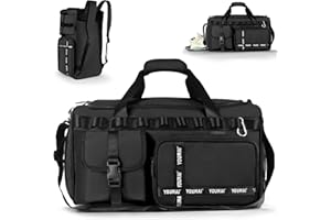 KURT ADLER Gym Bag, 2 in 1 Upgrade Travel Bag Backpack Overnight Bags, 45L Portable Lightweight Waterproof Travel Luggage Hand Carry Bag for Weekender Sports, Gym, Vacation Weekend Bag for Men Women (Black)