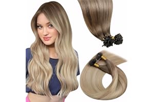 LaaVoo Extension Cheveux Naturel Keratine Balayage Marron Clair Platine 50 Mèche 50g 40cm Extension Cheveux Humain Keratine Brun Clair Or Blanc Ombre Lisse #8/18/60