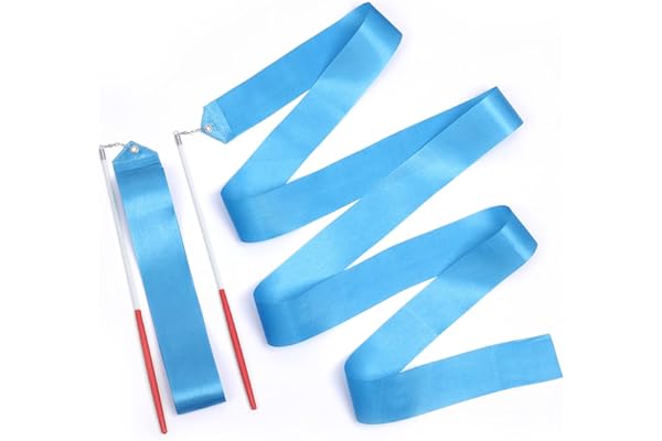 KINBOM 2pcs Rubans de Danse, 2m Long Rubans Danse Tourbillonnant Ruban de Gymnastique pour Enfant Danse Artistique Formation Fête, avec Baguette de Danseur de Ruban