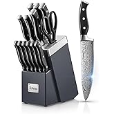D.Perlla Kitchen Knife Set, 14 Pieces Knife Set with Advanced Self-Sharpening Technology, Stainless Steel Knives and Scissors