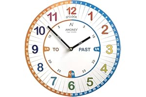 Amonev VS1 Time Teacher clock Children Wall Clock is a Easy to Read clock with Silent movement. 30cm Diameter