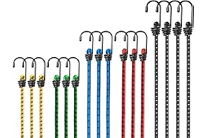 Goysen Bungee Cords with Hooks, 16 PCS Elastic Bungee Straps UV Resistant Double Braided Straps for Securing Luggage, Tarps, Tents, Racks, Bikes, Motorcycle, Garden Furniture
