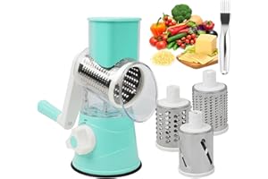 OITUGG Rotary Cheese Grater Vegetable Slicer, Manual Cheese Grater Rotary with 1 Pcs Shred Silk The Knife and 3 Pcs Thicker Sharp Blade, Coarse Shredding, Fine Shredding, Slicing Cheese and Vegetable