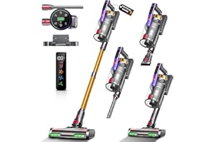 INFAEBO Akku Staubsauger Kabellos, 58KPa/550W/50Mins Akkustaubsauger mit LED-Display und Anti Tangle Bürste, 1,8L Kabelloser Staubsauger, Vacuum Cleaner für Tierhaare/Teppiche/Hartböden/Auto, Grau & Gold