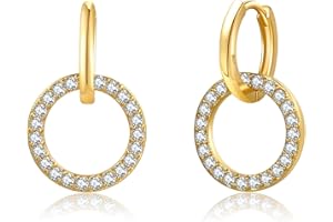 EXGOX Boucles d'Oreilles en Argent 925 Sterling Créoles pour Femmes, Hypoallergénique Boucle d'Oreille Double Hoop Petites Créoles avec Zircon, Huggies Boucles d'Oreilles Double Cercle Hoop
