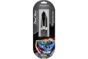 Silver Brush Limited WC-3000S - Set pennelli Black Velvet per acquerello - 3 pezzi - Pennello tiralinee misura 1, pennello ovale per lavis 3/4" e pennello tondo misura 8