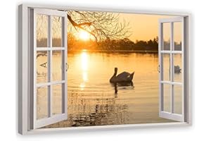 Feeby Tableau sur Toile XXL 3D Illusion D'Optique Art Image Deco lac Jaune 120x80 cm