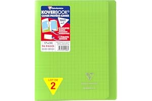Clairefontaine 951403AMZC Un lot de 2 Cahiers Agrafés Koverbook - 17x22 cm - 96 Pages Grands Carreaux 90 g - Couverture Polypro - Couleur : Vert