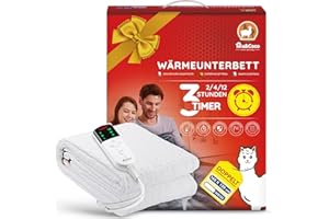 ‎MIA&COCO Mia&Coco Heizdecke mit Abschaltautomatik, Wärmeunterbett mit 12-Stunden-Timer und 3 Wärmestufen, LED-Anzeige, Überhitzungsschutz, Wärmedecke für Gängigen Matratzen,Maschinenwaschbar(160 x 130cm)