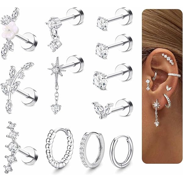 YADOCA Orecchini Cerchio Argento 925 e Set di Ciondoli per Donne