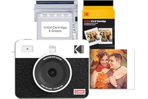 KODAK Mini Shot 3 Retro 4PASS 2-in-1 Instant Camera and Portable Photo Printer (7.6 x 7.6 cm) plus Package with 68 Sheets, White
