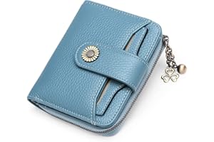 SENDEFN Portafoglio Donna in vera pelle di Blocco RFID in Pelle Corto Portamonete per donna con 8 Scomparti per Carte 2 Finestra di Identificazione,metallo pendente e 1 Tasca con Cerniera