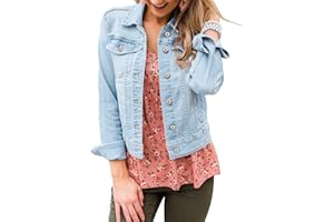 Roskiky Denim Jackets Women Jean Stretchy Long Sleeve Trucker Jacket with Pocket UK