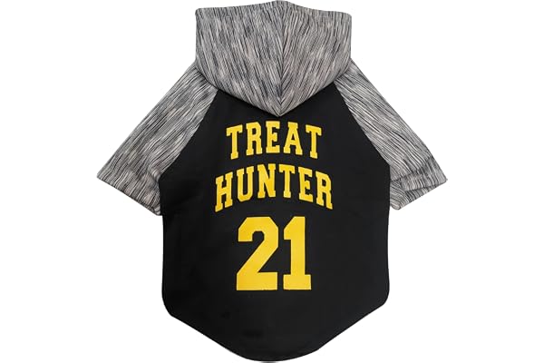 FETCHER Black 'Treat Hunter' Printed Premium Warm Fleece Hoodie for Dogs and Cats Winter wear (16" Medium)