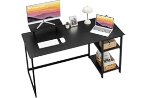 GreenForest Biurko komputerowe do domowego biura, ze stojakiem na monitor i elastycznymi półkami, do przechowywania, nowoczesne, proste, do pisania, robocze, 140 cm, czarne