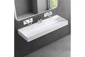 ‎MAI & MAI Mai & Mai Waschbecken Weiß Aufsatzwaschbecken Hängewaschtisch inkl. Ablaufgarnitur Mineralguss Rechteckig Waschplatz ohne Armaturenloch Breite: 120cm