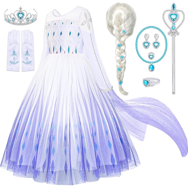 Elsa Eiskönigin Kostüm Für Mädchen – Komplettset Mit Kleid, Umhang, Krone, Zauberstab & Accessoires