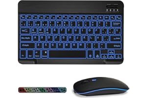 COEZFE Retroiluminado Teclado y Ratón Inalámbrico Bluetooth, Teclado y Ratón Recargables Silenciosos y Portátiles para iPad Tablet/PC/iOS/Android/Windows, QWERTY Español Ñ, Retroiluminado