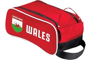 SPORTEES RETRO Sportees Wales Style Football Boot Bag Boys Girls Gift Customised Shoe Bag Choose Any Name Number Football Gift Boot Bags Welsh Supporter girls boot bag Sports Bag - Red/White