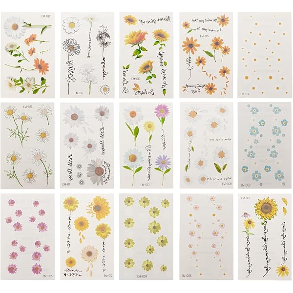 Temporäre Tattoos Sonnenblume & Gänseblümchen – Wasserfest, Hautschonend, Hält 2-5 Tage
