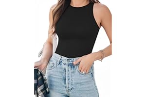 ALGALAROUND Body para mujer, sin mangas, cuello redondo, camisetas de tirantes para mujer, body básico sexy Y2K, traje de verano, parte superior, body para mujer, body para salir