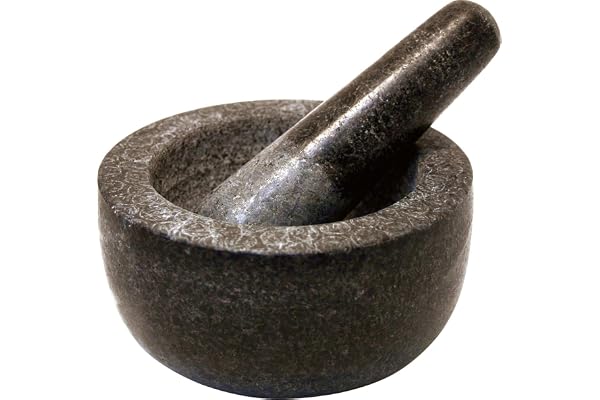 Mortier avec Pilon en Granit Gris Jade Temple, Granite, Gris, 13 x 7 cm