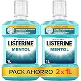 Listerine Mentol (pack de 2 x 1 L), enjuague bucal con flúor, colutorio bucal con 24 horas de protección, elixir bucal mentol
