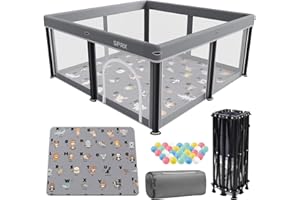SPRX Foldable Baby Playpen with Mat，50"×50" Collapsible Playard for Babies and Toddlers，Indoor&Outdoor Kids Safety Play Pen，Portable Travel Playpen ‌with Travel Pack and 50 Ocean Balls