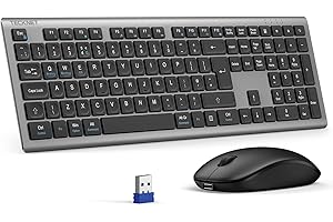 TECKNET Wireless Keyboard and Mouse Combo, Rechargeable Ultra Thin Full-Size Cordless Keyboard and Silent Click Mouse Set, 2.4G Plug & Play, QWERTY UK Layout Keyboards for Windows PC Laptop Computer