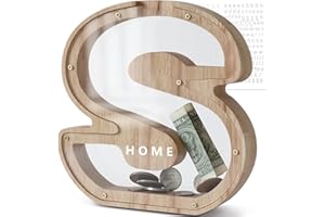DBPBToU Spardose aus Holz Buchstaben, Sparschwein Durchsichtig für Kinder, Sparbox Personalisierte, Kreative Piggy Bank für Geburtstag Geschenk/Heimdekoration/Keepsake (S)
