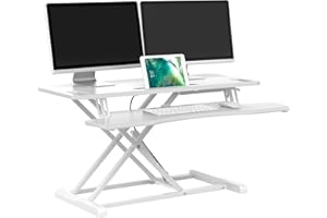 bonVIVO Sit-Stand Workstation, Höhenverstellbarer Schreibtisch-Aufsatz Mit Integrierter Gasfeder, Sitz-Steh-Schreibtisch Aufsatz Für Bürotisch & Computertisch, Stehtisch Schreibtisch Erhöhung, Weiß