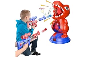 fygurso Giocattolo sparatutto Mobile con Dinosauri con 2 Pistole a Pompa d'Aria, Giochi di tiro al Bersaglio con punteggio LED, Luce e Suono, 24 Palline di Schiuma per 3+, Regalo per Ragazzo (Rosso)