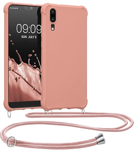 Handykette Für Huawei P20 – Handyhülle Mit Band Zum Umhängen – Transparent Mit Roségold – Längenverstellbar & Stylisch