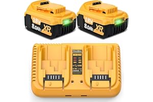 BONADGET Lot de 2 Batteries de Rechange Li-ION pour Dewalt 18V 8000mAh + Double Chargeur 6A DCB182 DCB200 DCB184 DCB101 DCB107 DCB112 DCB105 DCB115 DCB203