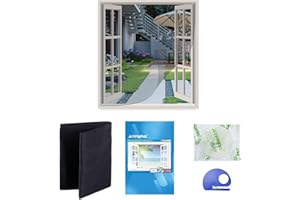 JIT-FUNG Moustiquaire Fenêtre, Découpable à la Dimension 130 * 155cm, Le Filet à Mailles Fines Peut Bloquer Les Insectes sans Perçage, avec Ruban Adhésif et Outil de Coupe (Noir, Lot de 1)